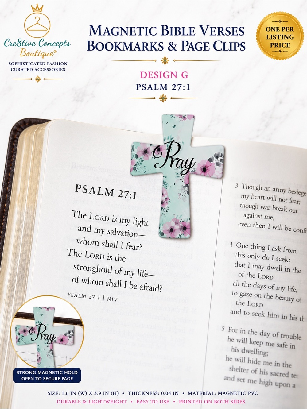 Magnetic Bible Verse Cross Bookmark & Page Clip | Inspirational Magnetic-One - Picture 5 of 5